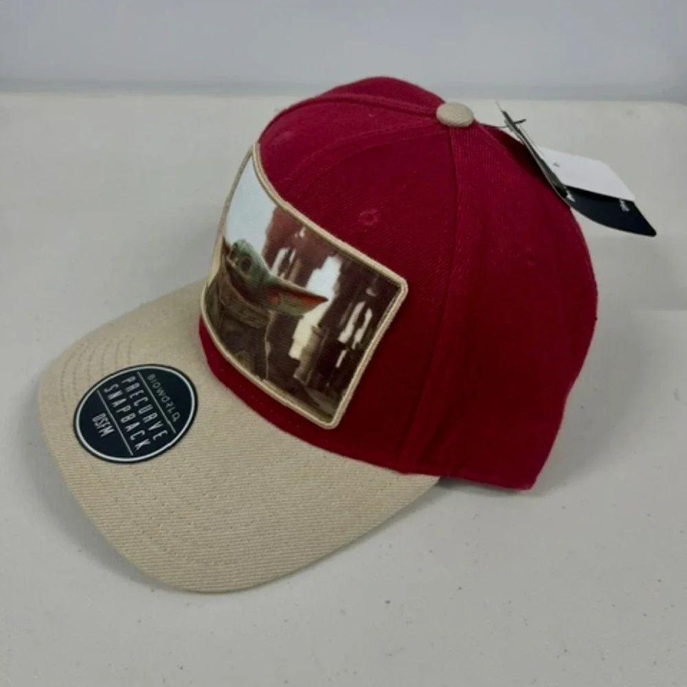 Star Wars Grogu Baby Yoda Bioworld Snapback Hat Burgundy Tan New Collectible